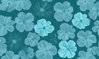 Fototapeta premium Simple turquoise flower pattern, Generative AI