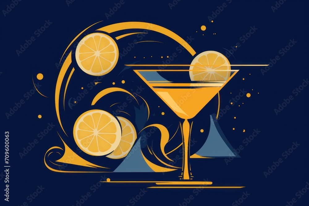 Poster a glass of lemonade with a slice of lemon on the rim and a slice of lemon on the rim.