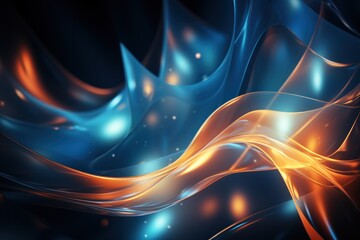  a computer generated image of a blue and orange wave with orange and blue swirls on the side of the image.