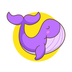 Cute purple whale cartoon vector illustration. Adorable and kawaii animal concept deesign. Undersea aquatic mammals.Isolated white background.
