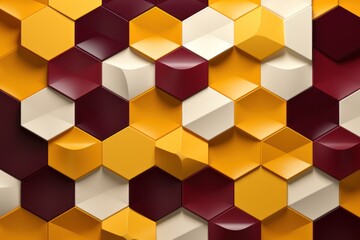  a bunch of cubes that are in the shape of a hexagonal pattern with red, yellow, and white colors.