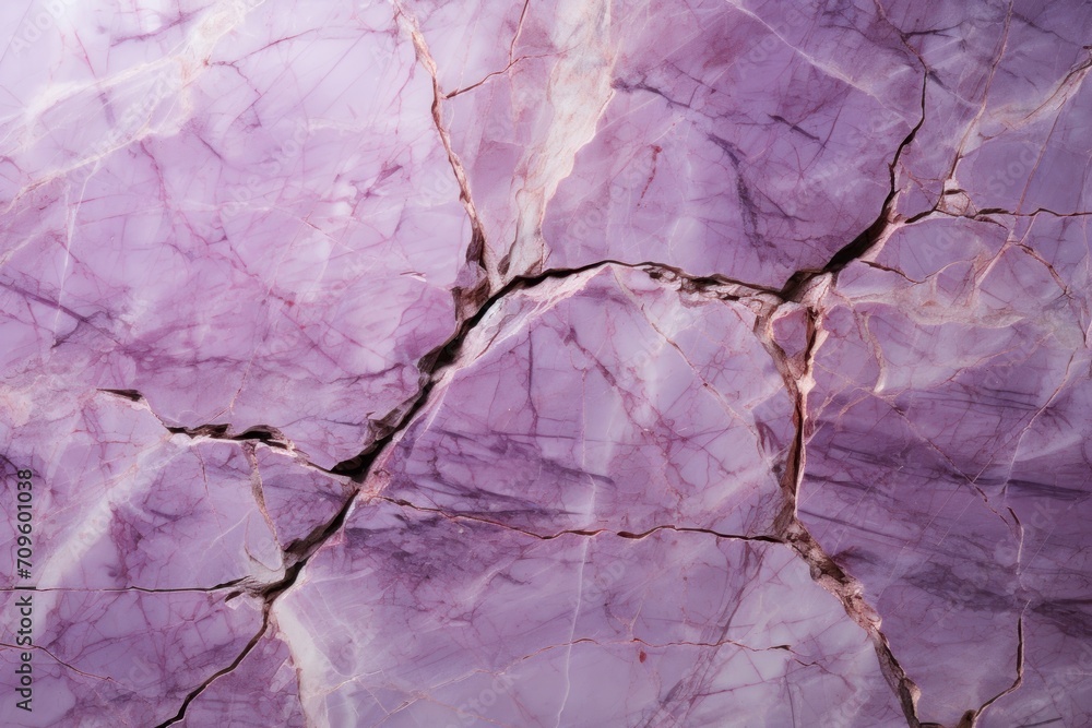 Poster a close up of a purple marble surface with cracks in the middle of the surface and a black object in