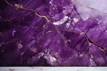  a close up of a purple marble with gold veining and a white marble counter top with a black and gold vein on it.