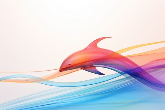  a picture of a dolphin in the air with a wave coming out of the bottom of it's body.