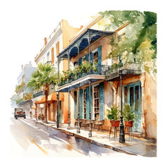 Street New Orleans Louisiana watercolor. Vector illustration design. - obrazy, fototapety, plakaty