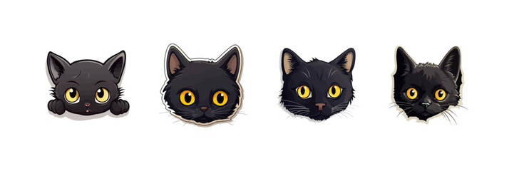 Cute black cat sticker set. Vector illustration design.