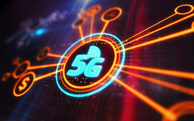 5G mobile network technology symbol digital concept 3d illustration