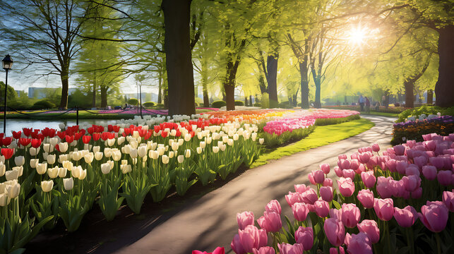  Immerse yourself in the beauty of the Canada Tulip Festival as visitors admire and photograph the stunning tulip varieties, creating a colorful tapestry in realistic HD detail