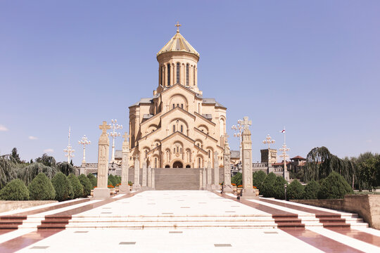 Holy trinity cathedral of Tbilisi under sky at Georgia