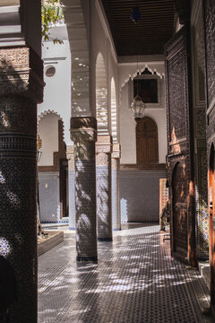 Inner courtyard of riad at Fez, Morocco, Africa