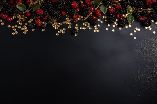  berries and berries on a black background with gold sprinkles and berries on a black background with gold sprinkles and berries on a black background with gold sprinkles.