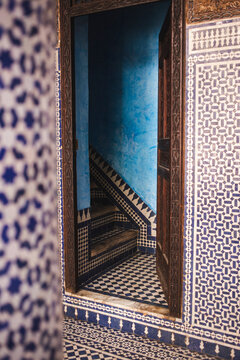Patterned wall of riad at moroccan house
