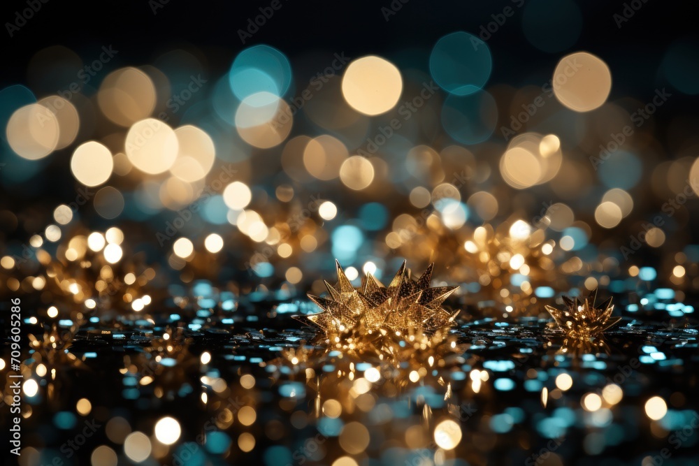 Aufkleber a close up of a shiny surface with a lot of blurry lights in the background and a starburst in the f