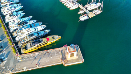 Sanremo, Italy. Aerial view of city port and skyline
