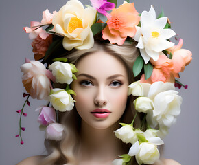 꽃과 사람, 꽃으로 장식된 여자, 아름다운, 신비로운, 예쁜, 헤어 장식,