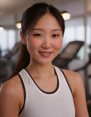 フィットネスジムで立って微笑む5女性