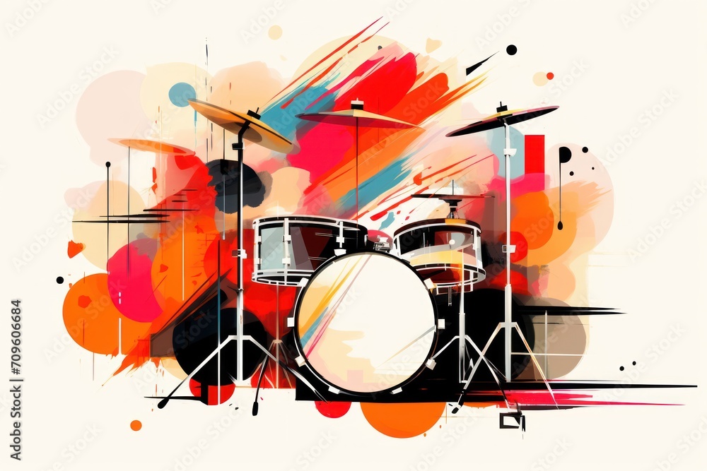Aufkleber a painting of a drum set with a splash of paint on the side of the drum set and a drum set on the ot
