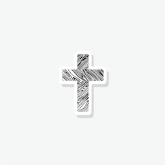 Wooden cemetery cross icon sticker isolated on gray background