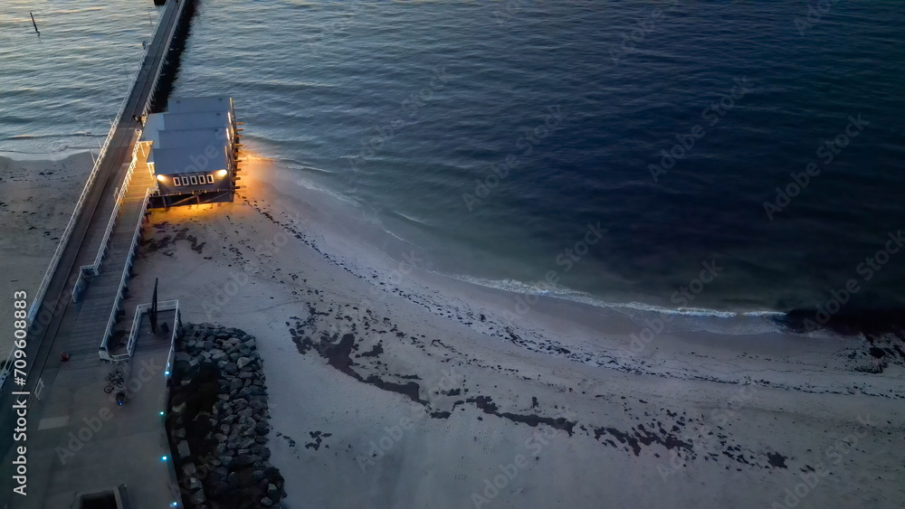 Sticker Aerial view of Busselton Jetty at sunset, Western Australia