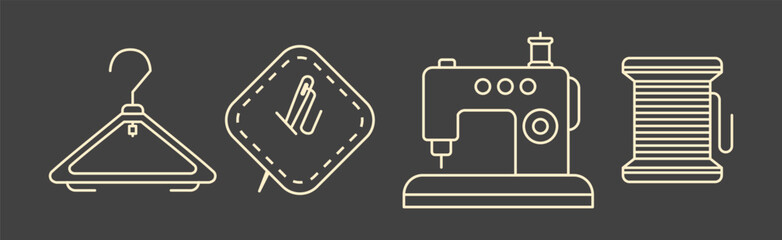 Sewing Tool and Equipment with Hanger, Thread Bobbin, Needle and Machine Vector Set