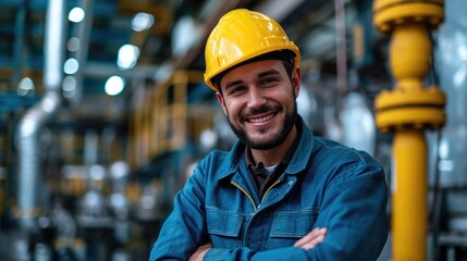 happy candid man as an engineer working on a petrol plant
