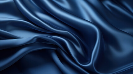 Obraz premium Elegant blue satin fabric with smooth waves and folds, conveying a sense of luxury and high-quality textile design.