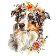 Fototapeta premium australian shepherd cute puppy with flower