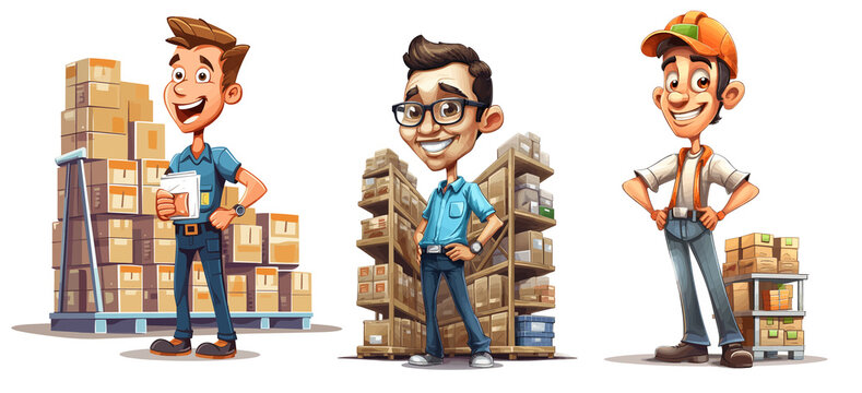 Warehouse Associate Cartoon Set
