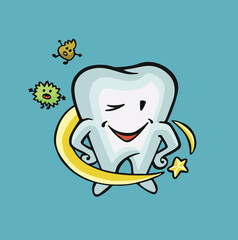 happy character tooth protected from bacteria, oral hygiene fullcolor vector