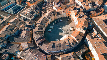 Aerial view of Piazza Anfiteatro in Lucca, Tuscany - Italy