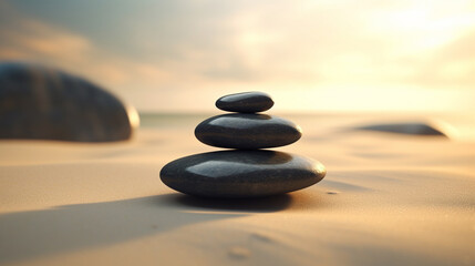 Fototapeta na wymiar Stones on the sand in Zen style