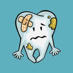 sad character tooth dirty sick, oral hygiene fullcolor vector