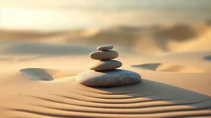 Fototapeta na wymiar Stones on the sand in Zen style