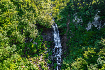 aerial view of the Carpathian waterfall hisses