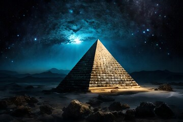 underwater  mystical stone pyramid , surreal space portal