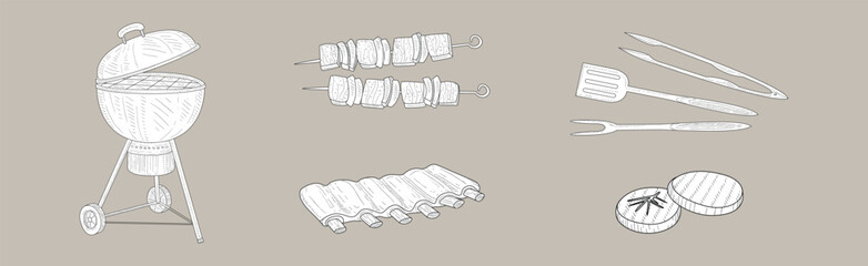 Barbecue Hand Drawn Element and Ingredient Vector Set