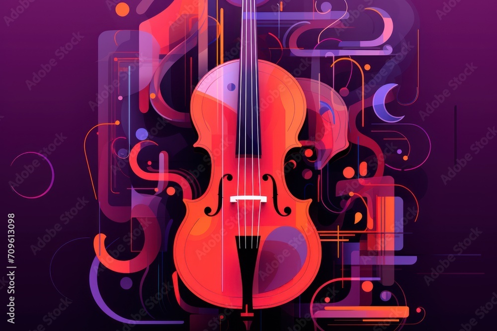 Aufkleber a violin on a purple background with swirls and bubbles in the foreground and a purple background wi