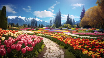 Step into the serene beauty of the Canada Tulip Festival, where visitors find solace and delight in the carefully curated tulip gardens, creating a tranquil scene in realistic HD detail