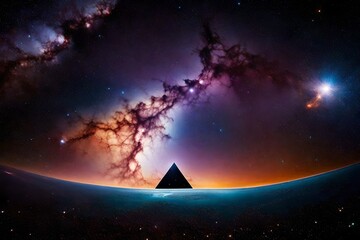 surreal galactic glowing pyramid , outerspace pyramid portal, nebulas and stary sky - obrazy, fototapety, plakaty