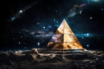 surreal space glowing pyramid , outerspace pyramid portal, nebulas and stary sky - obrazy, fototapety, plakaty