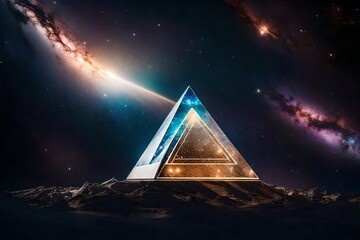 surreal space glowing pyramid , outerspace pyramid portal, nebulas and stary sky - obrazy, fototapety, plakaty