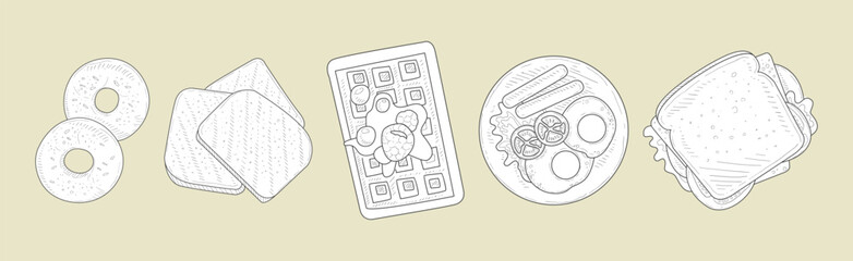Hand Drawn Food for Breakfast and Morning Meal Vector Set