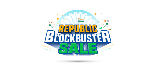 Republic Day of India shopping and advertisment concept. Blockbuster sale offer, deal discount, web banner poster and logotype. - obrazy, fototapety, plakaty