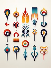 Fototapeta na wymiar Illustrations of tribal icons in different colors and shapes
