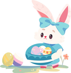 easter bunny cute elements flat style illustration