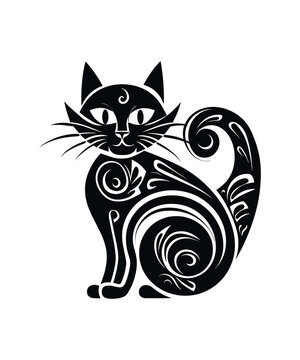  black outline vector Cat isolated on a white background. Cat silhouette