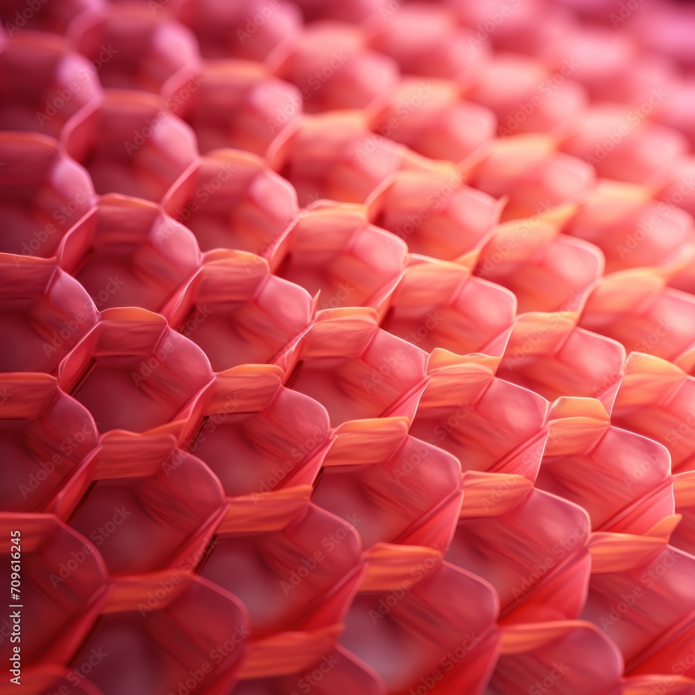 Poster a close up view of a pink and orange pattern on the surface of a cell phone case that looks like hex