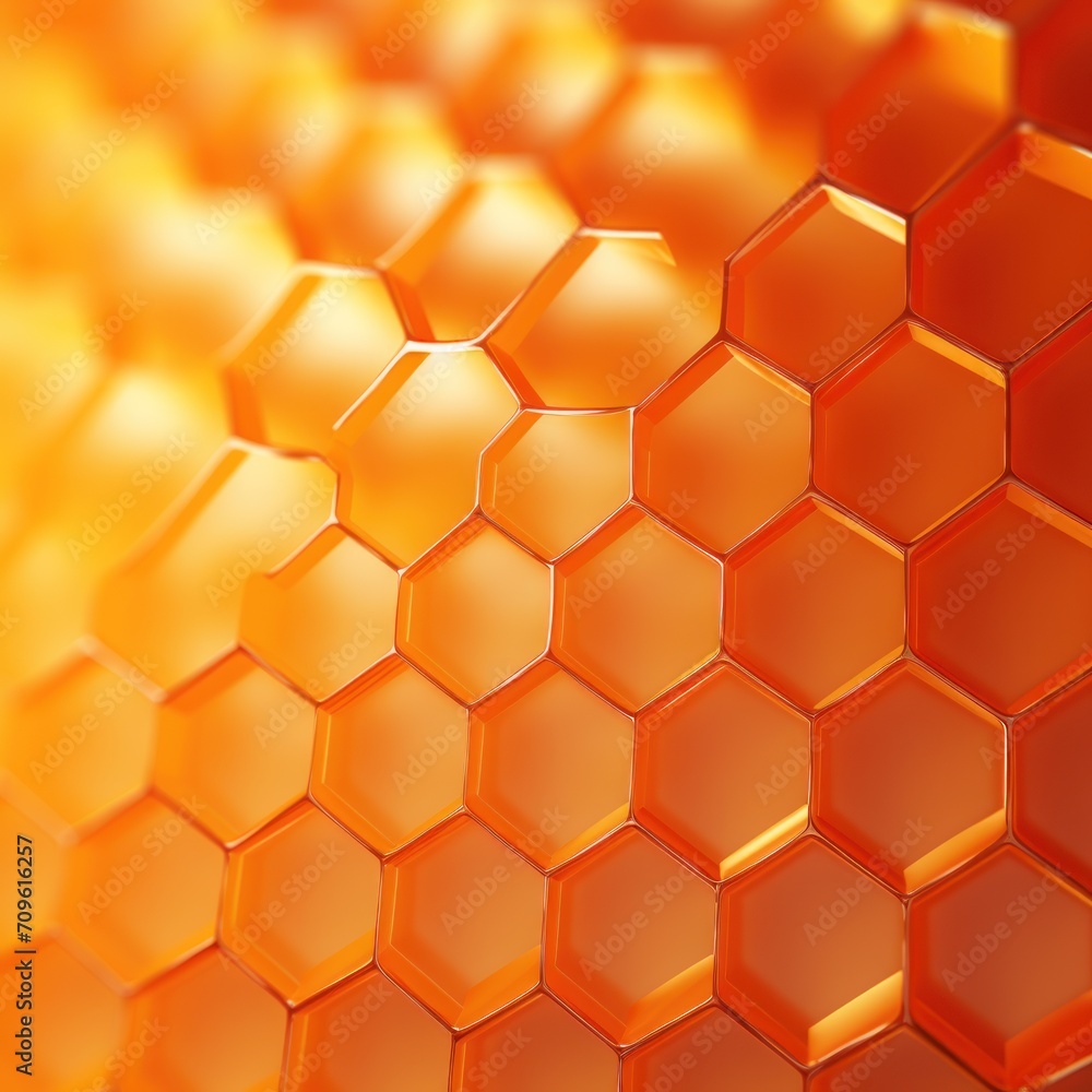 Poster a close up view of a hexagonal pattern of orange and yellow hexagons on an orange background.