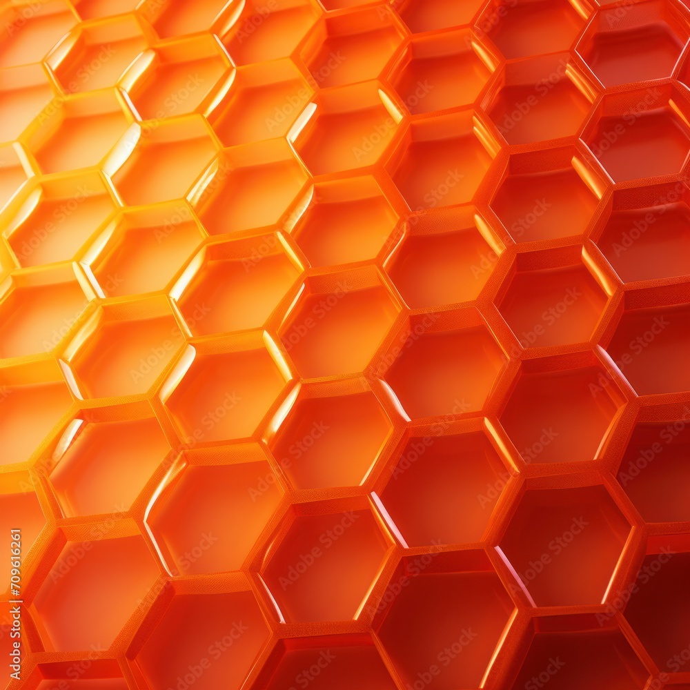 Poster a close up view of a hexagonal pattern of orange and yellow hexagons on a white background.