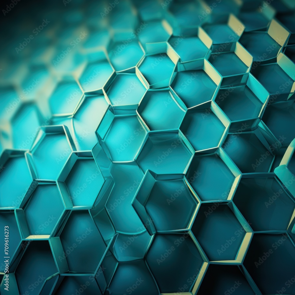 Aufkleber a close up of a wall made of hexagonal tiles with a blue glow in the middle of the image.